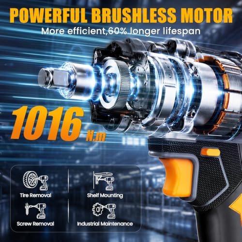 1/2" Cordless Impact Wrench 750 Ft-lbs Compatible with DeWalt 20V Battery