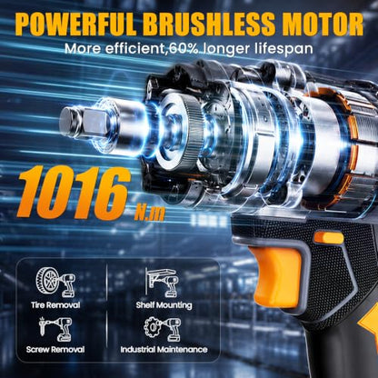 1/2" Cordless Impact Wrench 750 Ft-lbs Compatible with DeWalt 20V Battery
