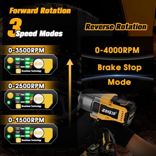1/2 inch Cordless Impact Wrench, 958Ft-lbs (1300N.m) High Torque Brushless Impact Gun, 3500RPM, 2x4000mAh Battery, Fast Charger & 5 Sockets, Electric Impact Wrench for Car, Pickup, Mower