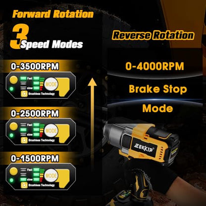 1/2 inch Cordless Impact Wrench, 958Ft-lbs (1300N.m) High Torque Brushless Impact Gun, 3500RPM, 2x4000mAh Battery, Fast Charger & 5 Sockets, Electric Impact Wrench for Car, Pickup, Mower