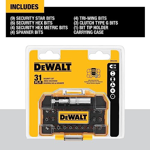 DEWALT Security Bit Set, 31-Piece Screwdriver Bit Set with Case, Universal 1/4 In Hex, Includeds Magnetic-Bit Holder (DWAX200) (Pack of 5) - size: One Size (Pack of 5)