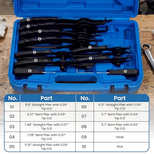 Snap Ring Pliers Set 10 Piece Kit Heavy Duty, Internal External Circlip
