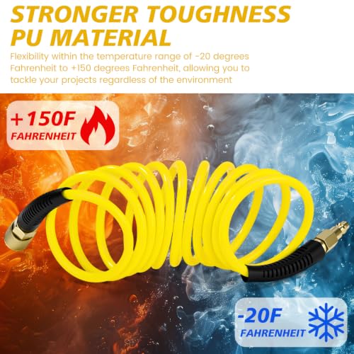 Flutesan 10 Pack 1/4 in x 10 ft Recoil Air Hose with Quick Coupler, Yellow - color: Yellow