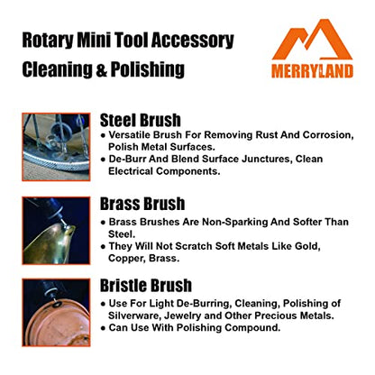Merryland 72 Pack Wire Brush Steel Brush for Dremel Mini Brush - size: Mixed Brush