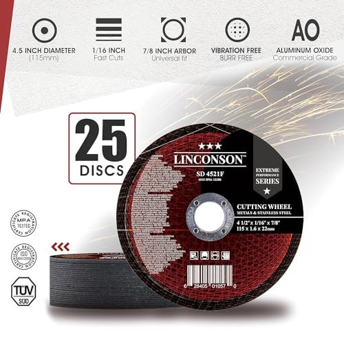 LINCONSON 25 Pack 4.5 Inch Cut Off Wheel for Metal & Stainless Steel Used On Angle Grinder 4.5”x1/16”x7/8" Flat Disc (SD 4521F) - style: 4.5 Inch 25 Pack