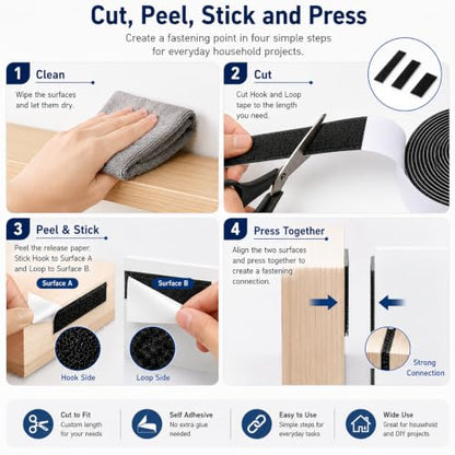 2 Inch Wide Heavy Duty Hook and Loop Tape Roll 16.4 Ft, Self Adhesive Strips with Strong Sticky Back, Removable Fastener for Wall Mounting, Home Organization, Car, No Residue - size: 2 in wide x 16.4 ft long