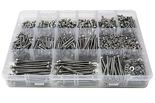 iexcell 1500 Pcs M3 x 4/6/8/10/12/16/20/25/30/35/40/45/50 Stainless Steel 304 Hex Socket Head Cap Screws Blots Nuts Washers Assortment Kit - size: M3 x 4/6/8/10/12/16/20/25/30/35/40/45/50mm