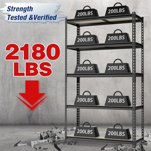 WORKPRO 2180LBS Capacity 5-Tier Black Shelving, 35.4”Wx11.8”Dx72”H - color: Black, size: 35.4"W x 11.8"D x 72"H