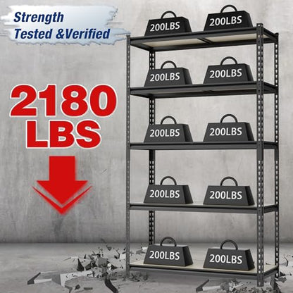 WORKPRO 2180LBS Capacity 5-Tier Black Shelving, 35.4”Wx11.8”Dx72”H - color: Black, size: 35.4"W x 11.8"D x 72"H
