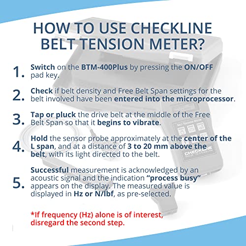 BTM-400PLUS Belt Tension Meter, Handheld Digital Belt Tension Gauge, 10-800 Hz for Flat, V & Ribbed Belts, Kit with Sensors, Battery & Hard Case, 1 Kit