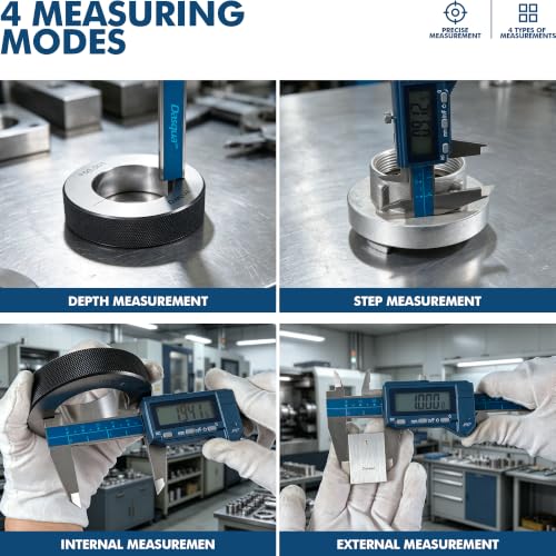 Dasqua 8"/200mm IP67 Digital Caliper, Stainless Steel, ±0.03mm/0.0015" Precision, Coolant-Proof, Inch/mm Conversion, Large LCD Display, Protective Case - color: Blue Case Cover, size: 8"/200mm