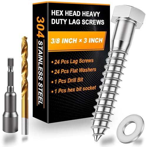 Hex Head Lag Bolts for Wood, Lag Screws 3/8" x 3",24 PCS - size: 3/8" x 3"