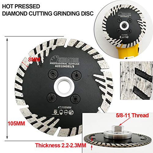 SHDIATOOL Diamond Turbo Blade Dia 4 Inch with Slant Protection Teeth Cutting Stone Granite Marble Concrete Brick with 5/8-11 Thread - size: 105mm(5/8-11 Thread)