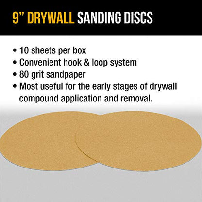 Dura-Gold Premium 9" Drywall Sanding Discs, 80 Grit, Box of 10, Hook & Loop - size: 80-Grit