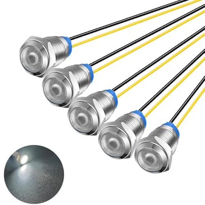 Gebildet 5pcs 10mm LED Metal Indicator Light 110V-220VAC Waterproof Signal Lamp (White) - color: White 110V