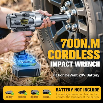 Cerycose Cordless Impact Wrench Compatible with Dewalt 20V Battery, 3/8" 600Ft-lbs (800N·m), Brushless Electric Impact Driver, 2400 RPM, LED Light – Compact, Light-Duty(No Battery) - color: Grey (600 Ft-lbs)
