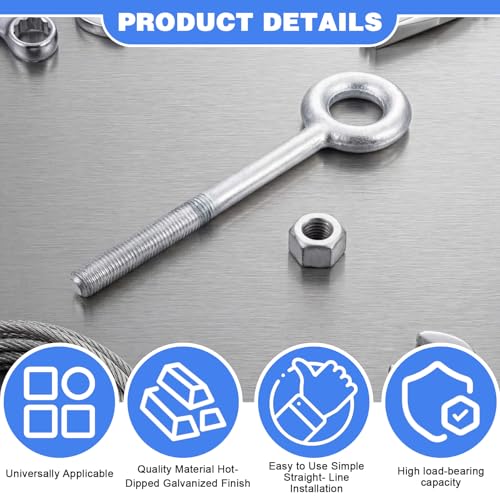 LEIFIDE 8 Pack 3/4'' x 8" Eye Bolt Heavy Duty with Nut for Wood - size: 3/4'' x 8"
