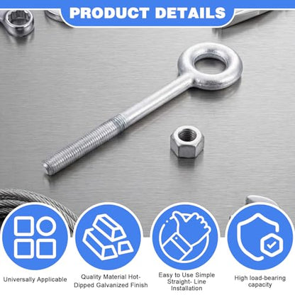 LEIFIDE 8 Pack 3/4'' x 8" Eye Bolt Heavy Duty with Nut for Wood - size: 3/4'' x 8"
