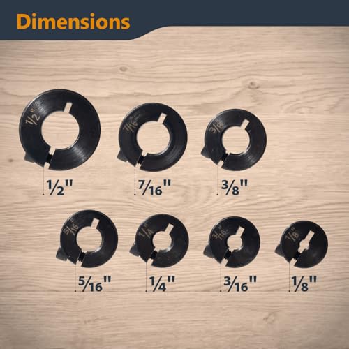 POWERTEC Drill Bit Stop Collar Set, 7 Piece Set Adjustable Drill Bit Depth Stopper with Allen Wrench, Bit Stop with Imperial System Size Markings - 1/8", 3/16", 1/4", 5/16", 3/8", 7/16", 1/2” (71491W) - style: 7PC Adj Drill Stop Set w/ Wrench