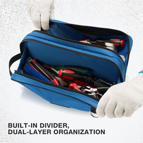 HISEA Small Tool Bag 3 Pack, 12 Inch Tool Pouch with 2 Compartments - color: Green, Orange, Blue