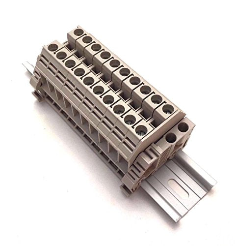 Dinkle Assembly DK6N 10 Gang Box Connector DIN Rail Terminal Blocks, 8-20 AWG, 50 Amp, 600 Volt Separate Circuits UL Recognized