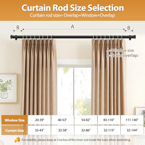 TONIAL Black Curtain Rods for Windows 2 Pack, 32 to 86 Inch, Drapery Rod - color: Black, size: 32-86"(2 Pack)