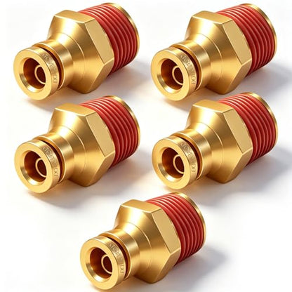 3/8" DOT Push to Connect Air Fittings, Brass 3/8" Tube OD x 1/2" NPT Male Straight Adapter, Quick-Connect Fittings for Air Suspension, Truck Trailer & Air Brake System (5-Pack) - size: 3/8"OD × 1/2"NPT Thread
