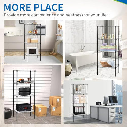 Meet perfect 4-Tier Wire Shelving Unit, 600 lb, 18 x 12 x 44 in, Black - color: Black, size: 4-Tier, 44"H × 18"W × 12"D