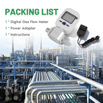 3/8" NPT Portable Digital Thermal Mass Flow Meter for Compressed Air, Nitrogen, Oxygen - 0-100L/min High Accuracy Flow Meter with LCD & RS485 Modbus (MF5708) - size: 3/8" NPT (MF5708)