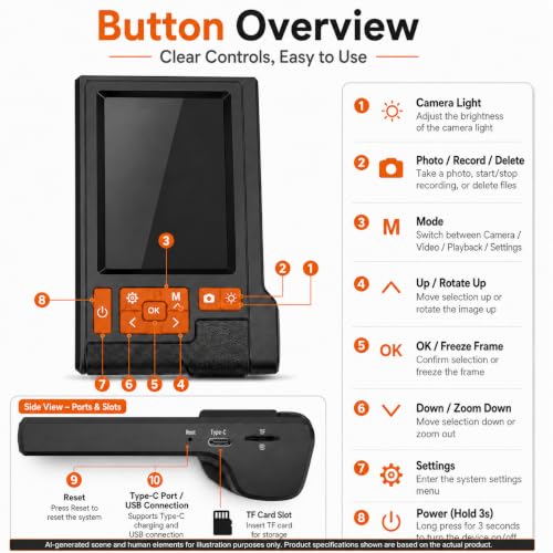 Dual Lens Borescope Camera 33FT with 4.3'' HD Screen, 1080P Photo Video - size: 4.3''Dual Lens 33FT