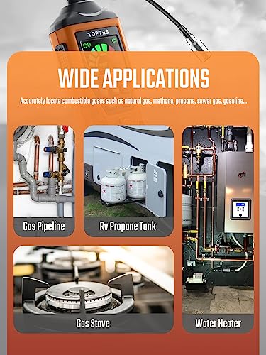 PT520A Natural Gas Detector, Gas Leak Detector with 17-Inch Gooseneck, Locating The Source Like Propane, Methane, and Butane for Home and RV (Includes Battery x3) - Orange (Pack of 2) - size: PT520A Battery-operated (Pack of 2)