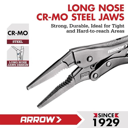 ARROW 9.5" Needle Nose Locking Pliers, Long Nose Locking Pliers - size: 9.5 in