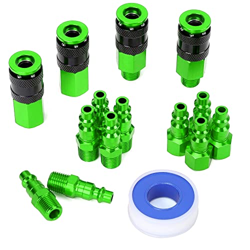 Aluminum Air Fittings, 1/4" NPT, 15 Pieces, Green - color: Green, size: 15 Pieces