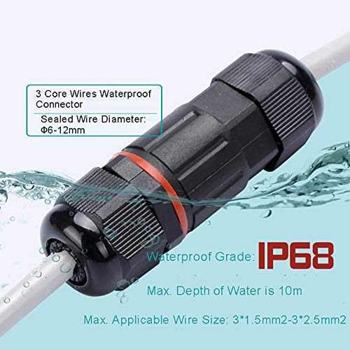 2Pcs IP68 Waterproof Electrical Junction Box Outdoor Underground Wire Connector Junction Boxes for 2 or 3 Pin Cables Range for 0.23-0.33 Inch(5.8-8.3MM) - size: 2PCS