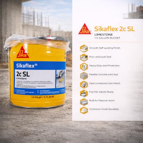 Sika Sikaflex 2c SL Limestone 1.5 Gallon Pail Bucket – 2-Part Self-Leveling Polyurethane Joint Sealant for Horizontal Concrete Expansion Joints, Driveways, Sidewalks, Balconies, Parking Decks
