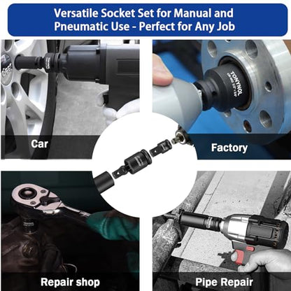 TONYNOL 11pcs Impact Adapter and Reducer Set and Universal Joint Swivel Socket Adapter Set, 1/4" 3/8" 1/2" 3/4" 1" Drive Socket Adapter Set, Cr-Mo Steel,With a Storage Case. - size: 11PCS CR-MO