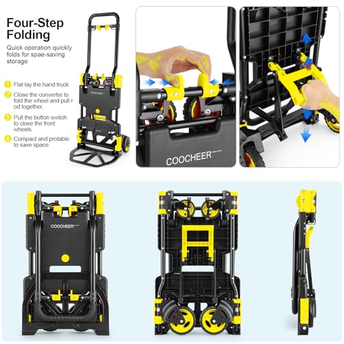 Folding Hand Truck Dolly, 330lb Convertible 4 to 2 Wheel Moving Cart,Yellow - size: 330LB Yellow
