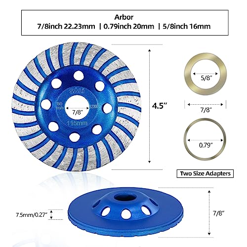 SALI Diamond Concrete Grinding Wheel 4 1/2 inch for Polishing and Cleaning Stone Concrete Surface, Cement, Marble, Rock, Granite, and Thinset Removing, Angle Grinder Turbo Wheels Cup 115*22.2*20 MM… - style: Wide Segment Turbo