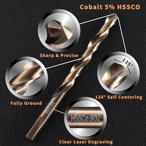 (10PCS) 9/32" Cobalt Drill Bit, HSS M35 Metal Drill Bits for Steel, Stainless Steel, Cast Iron, Hard Plastic and Wood - size: 9/32 10PCS Cobalt