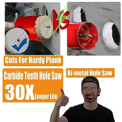 3-1/8 inch Carbide Hole Saw Bit Deep Cutting 2.36” for Multiple Material Hardy Plank Nail Embedded Wood Air Brick Up to 30X Longer Life - color: 3-1/8"(79mm)