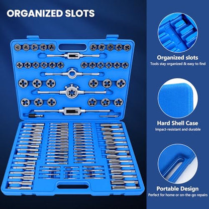 110-Piece Metric Tap and Die Set – Complete Metric Threading Tool Kit, Thread Chaser & Rethreading Set for Cutting Internal & External Threads, M2-M18, Heavy-Duty Storage Case