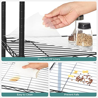 SONGMICS 5-Tier Storage Shelves, Adjustable Wire Shelving Unit, 8 Hooks - color: Ink Black, size: 5 Tiers (11.8"D x 35.4"W)