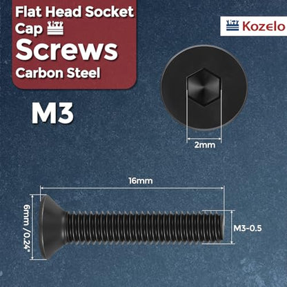 50Pcs[M3-0.5x16] Flat Head Socket Cap Screw Countersunk Bolt - size: M3-0.5x16mm