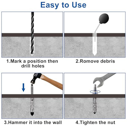 3/8" x 4" Concrete Anchors, Stainless Steel Wedge Anchors Concrete Bolts Heavy Duty Fasteners for Cement (8pcs) - size: 8pcs 3/8" x 4"