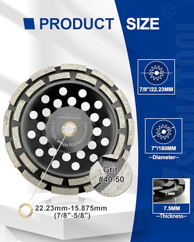 SHDIATOOL 7-Inch Diamond Concrete Grinding Cup Wheel for Angle Grinder - size: 7 Inch, style: Double Rows