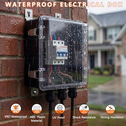 Electrical Junction Box, IP67 Waterproof Outdoor Box ABS Plastic Enclosure with Stainless Steel Latches & Brackets, Hinge Clear Cover Project Box with Mounting Plate 5.9"x3.9"x2.8" - color: Black-Clear, size: 5.9"x3.9"x2.8"