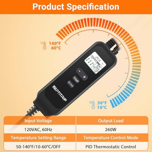 Reptile Thermostat, Dimming Thermostat with 1-24H Timer Setting - color: Timer-temp Set