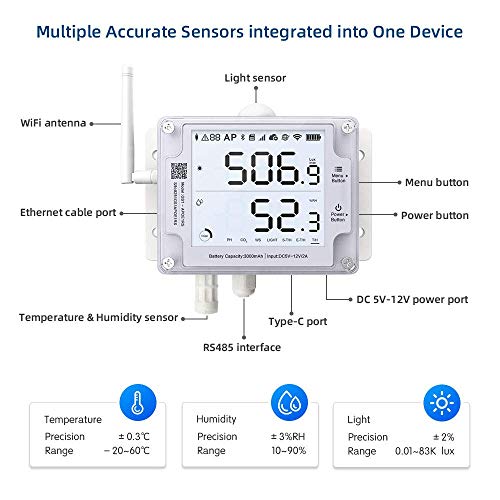 GS1-AETH1RS + Soil Temperature Moisture Probe Ethernet Thermometer Hygrometer, WiFi Temperature Humidity Sensor, Digital Temperature Data Logger, Free App Email Alert - style: GS1-AETH1RS + Soil