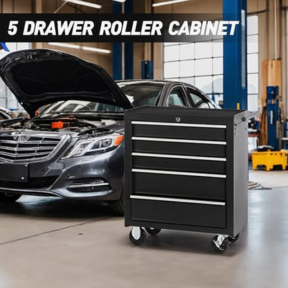 5-Drawer Rolling Tool Chest w/Drawers & Lock, Tool Storage Cabinet with Lockable Wheels, Top Cushion & Drawer Liners, Tool Organizer Box for Garage, Warehouse & Repair Sho - color: 5-drawer Black