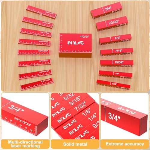 Setup Blocks Woodworking, Setup Blocks Height Gauge Set, 16 PCS Setup Blocks with Set Up Blocks for Woodworking, Case, Square Ruler, Aluminum Setup Bars for Router and Table Saw Accessories